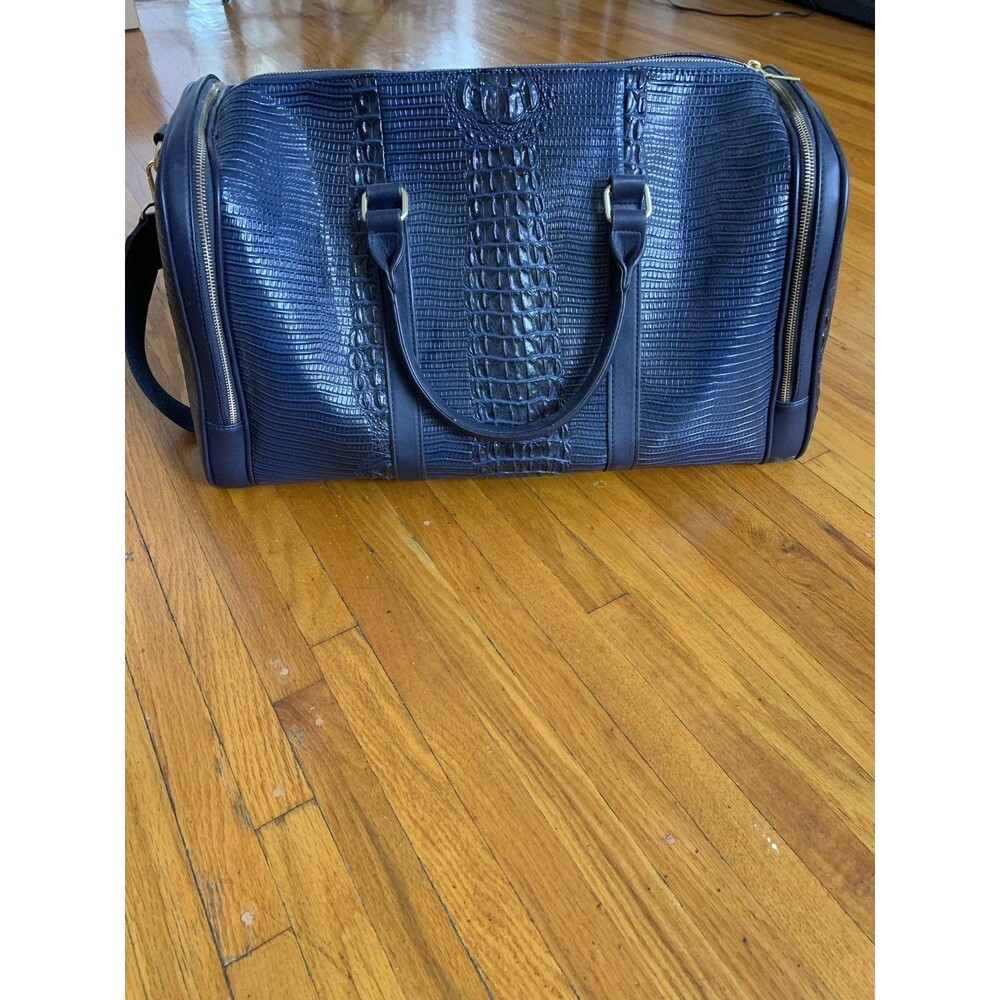 Brand New Crocodile skin pattern duffel bag in sapphire blue/gold